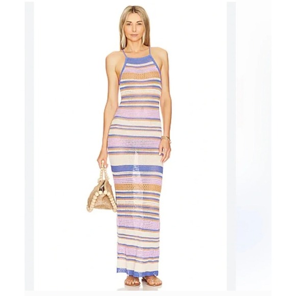 l*space Dresses & Skirts - L Space Allegra Crochet Maxi Dress Striped Cotton Multi Color NEW